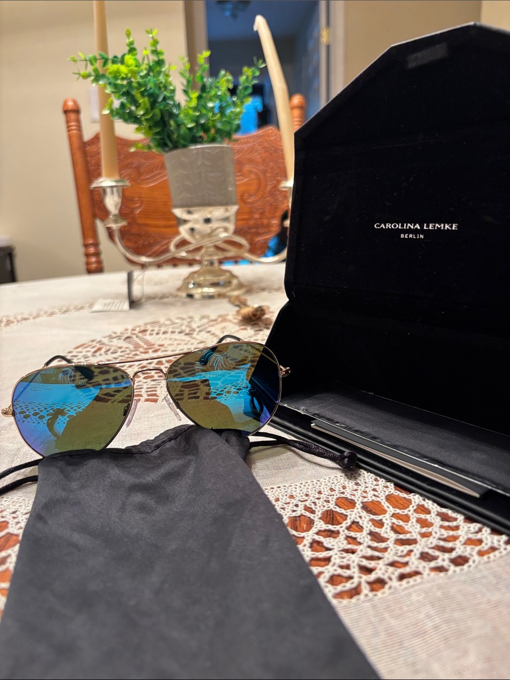 Carolina Lemke Women’s Blue Mirrored Aviator Sunglasses